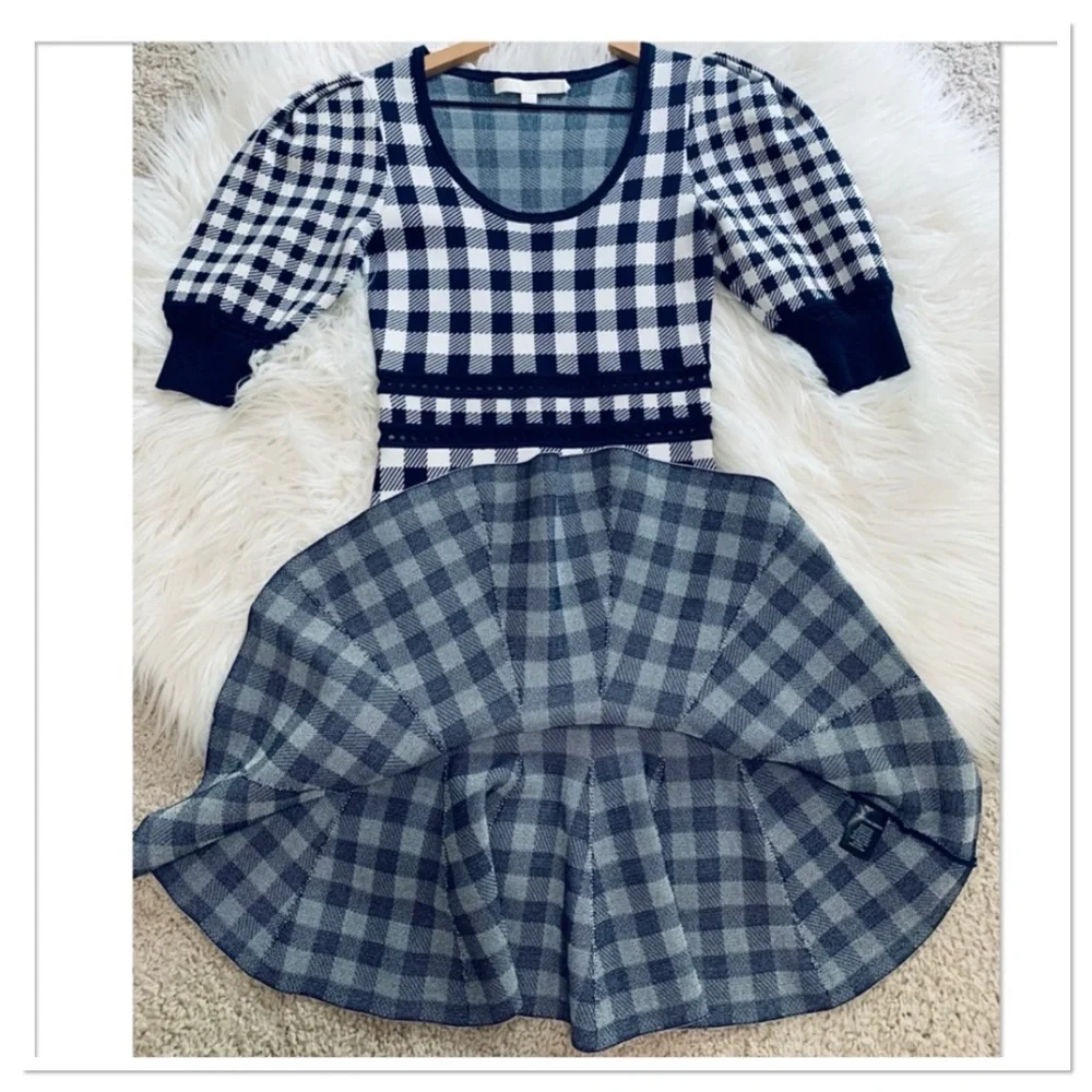 Jonathan Simkhai Gingham Knit Mini Dress Blue White Size Small